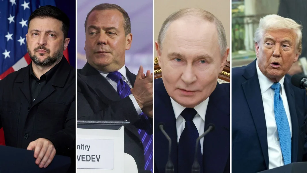 Wolodymyr Selensky, Dmitri Medwedew, Wladimir Putin, Donald Trump | © Radio 100,7